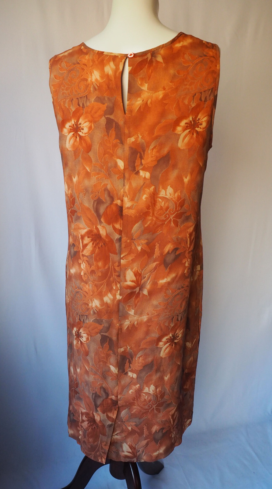 Tess Dress 100% Silk Two Piece Set Lined Chiffon Topper Floral Burnt Orange 10