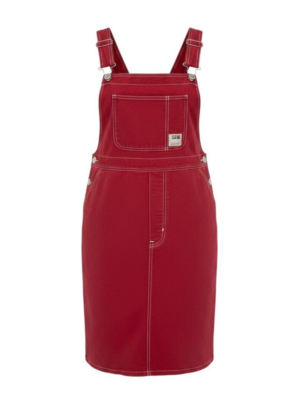 Boutique Red Canvas Overall Dress Denim Style Pinafore Dungaree Mini Dress