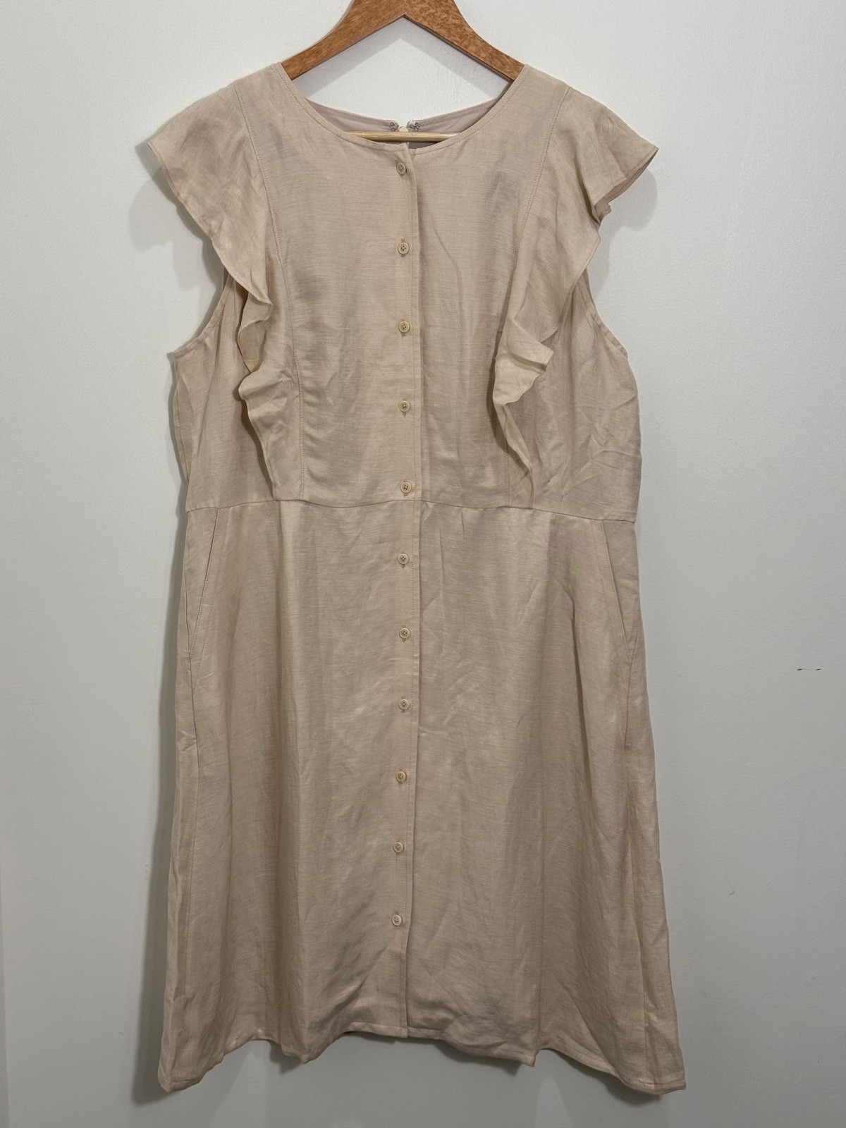 J. Crew Ruffle Sleeve Linen Cupro Blend Dress Weathered Sand Size 16