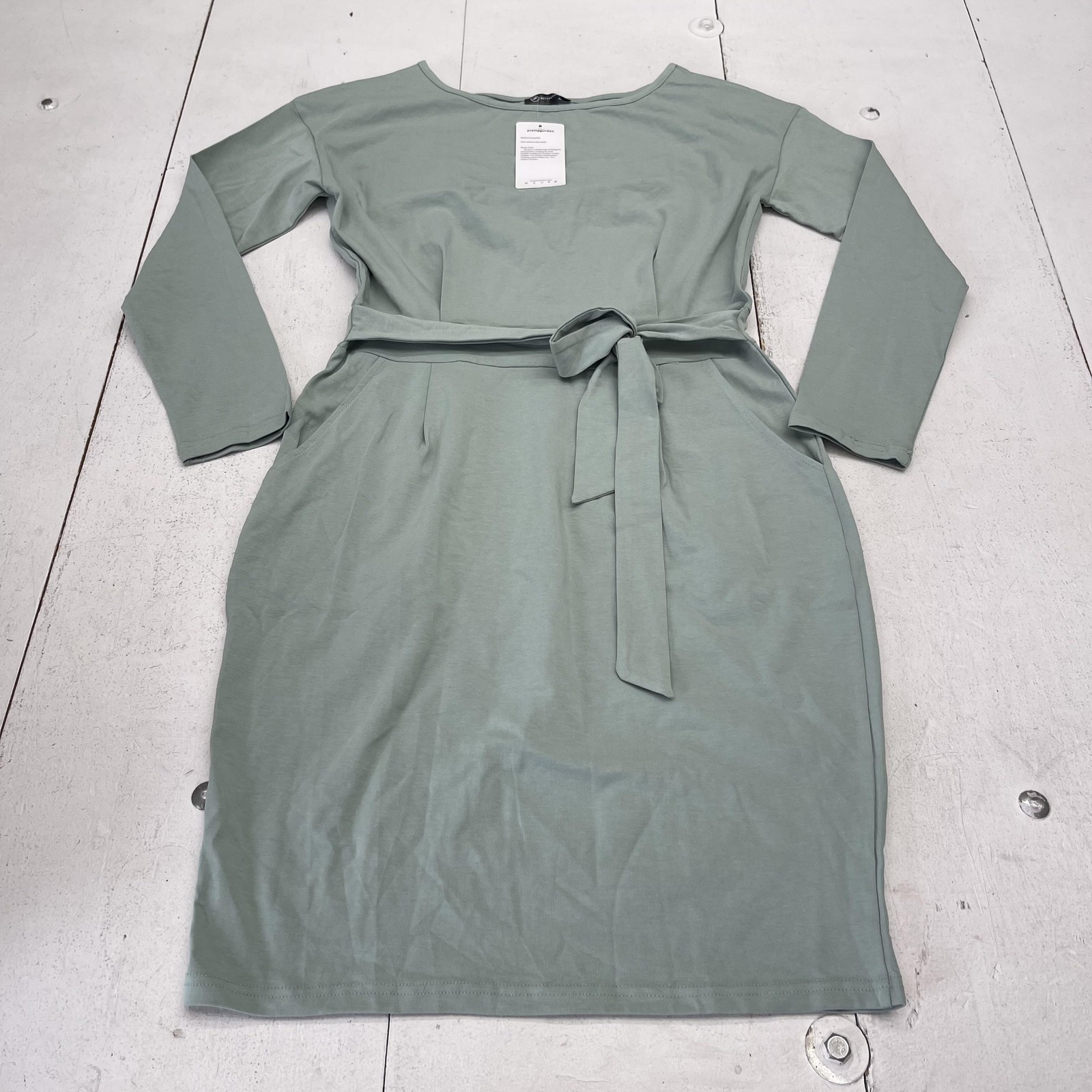 PRETTYGARDEN Dress Womens M Green Long Sleeve Belted Sheath Pockets Casual Work