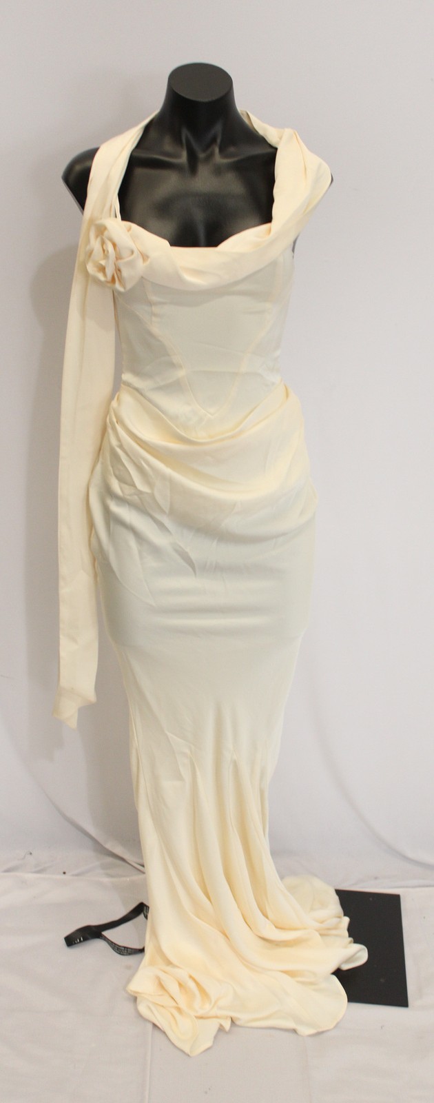 Leau Women’s Celine Corset Drape Unlined Satin Gown CD4 Ivory Size XS NWT