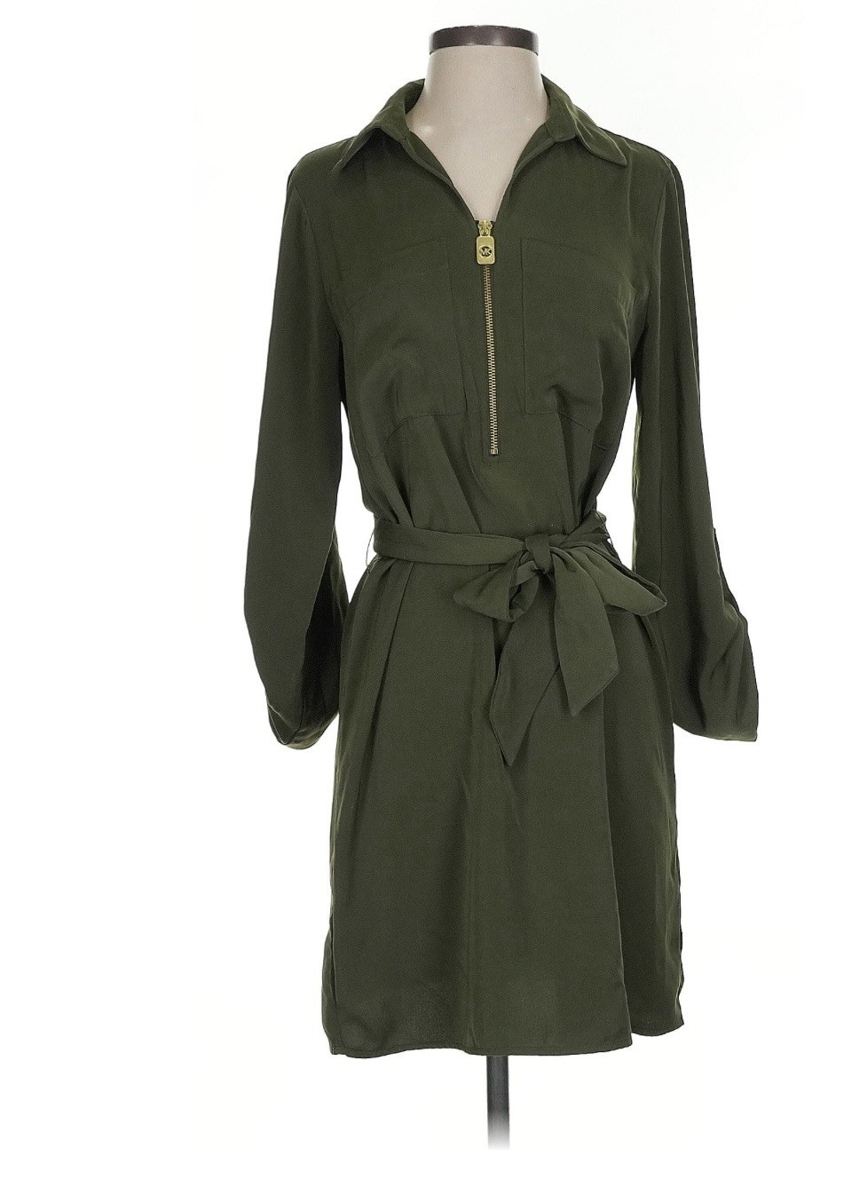 Michael Kors Women S Dress Khaki Ivy Green W Belt Gold Zipper Logo