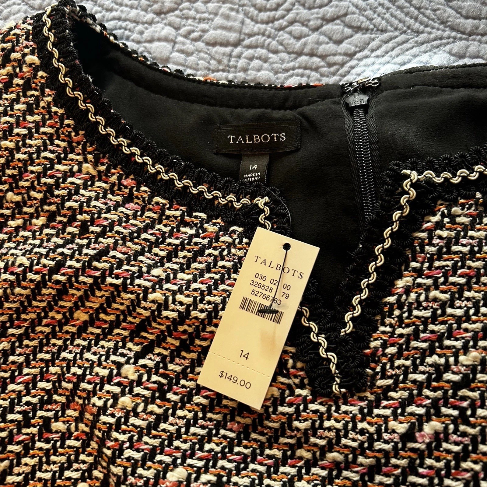 Talbots Sleeveless Tweed Split Neck Sheath Size 14 Fully Lined NWT Zip Hook Eye