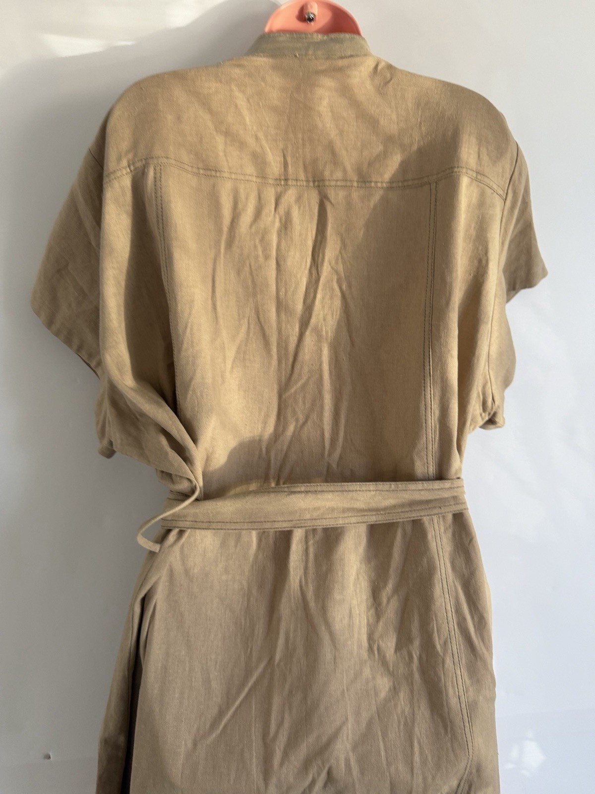 Wardrobe Linen Blend Button Down Dress Beige Oversized Shirt Plus UK 28 30