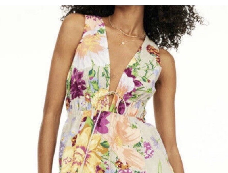 H&M Floral Summer Cotton Linen Maxi Dress Fully Lined Adjustable Long Large / L