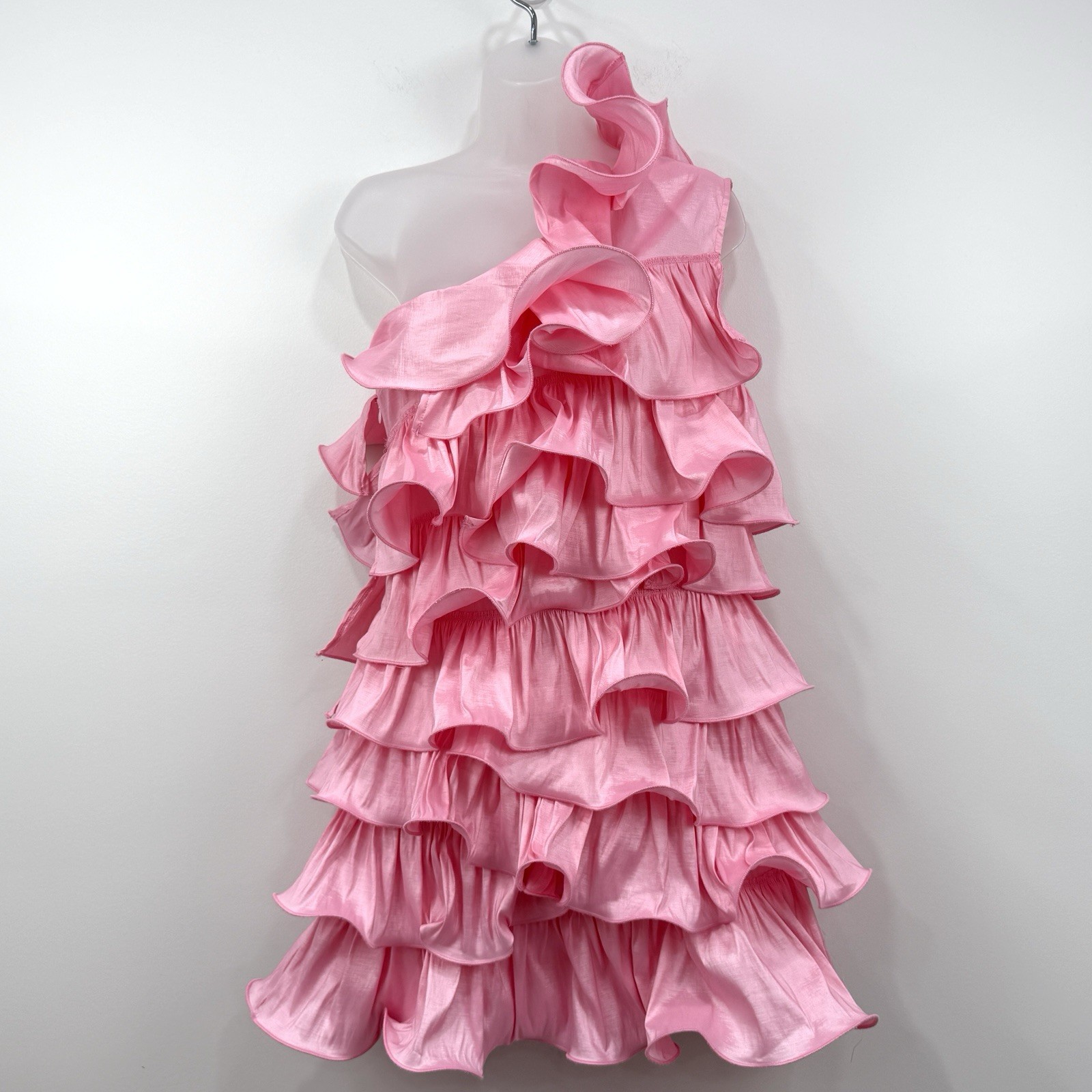 PrettyLittleThing Dress Women 10 Pink Ruffle Fairy Party Avant Guarde Asymmetric