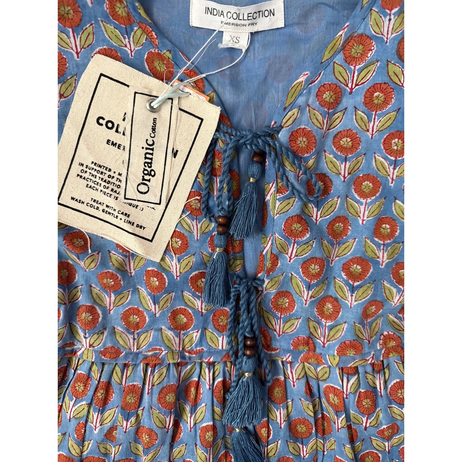 Emerson Fry India Collection Heirloom Dress Wednesday Flowers Blues Size XS