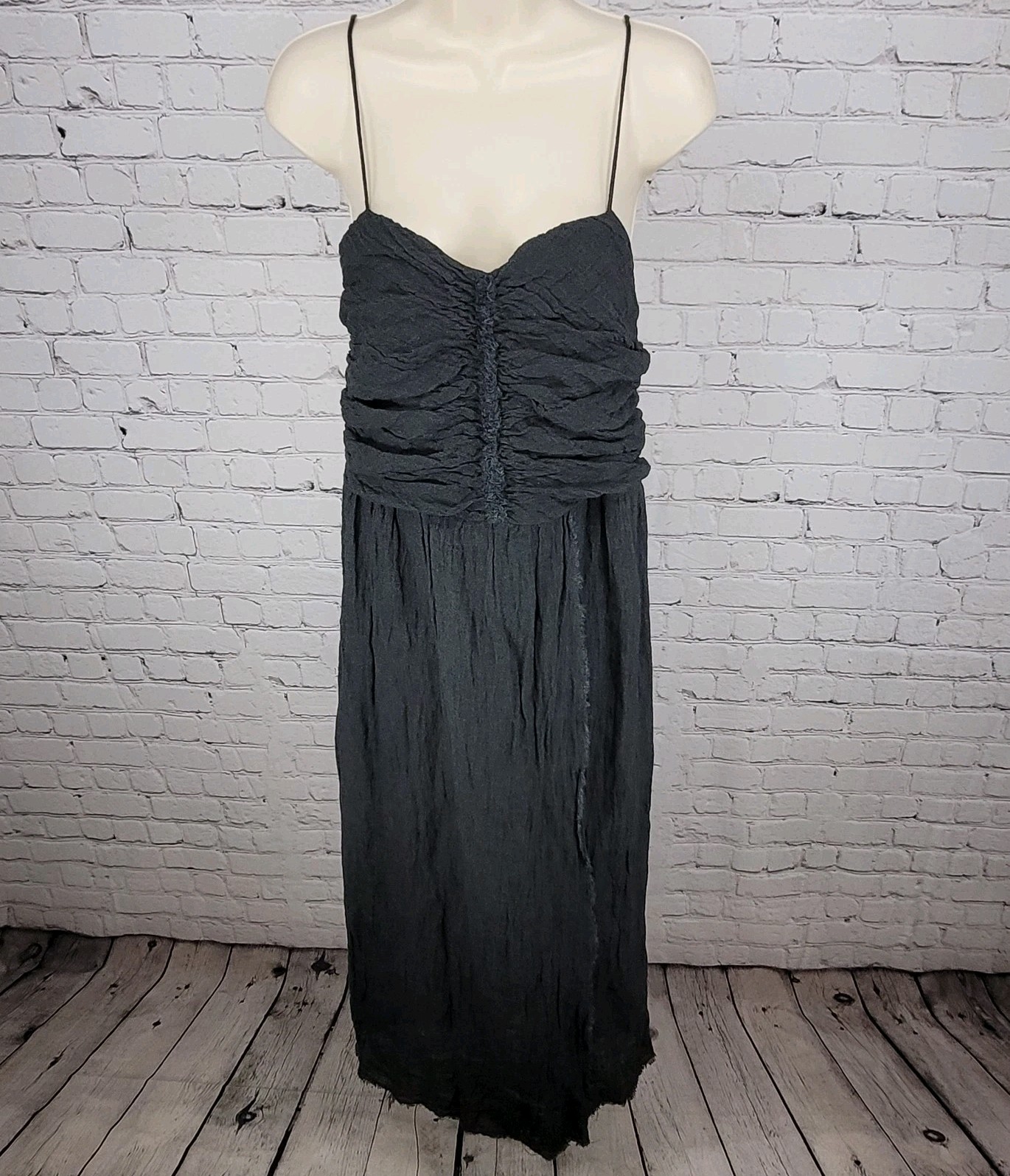 MASSCOB Grey Linen Strappy Ruched Cotton Lined Dress Spain Made Small S *strap