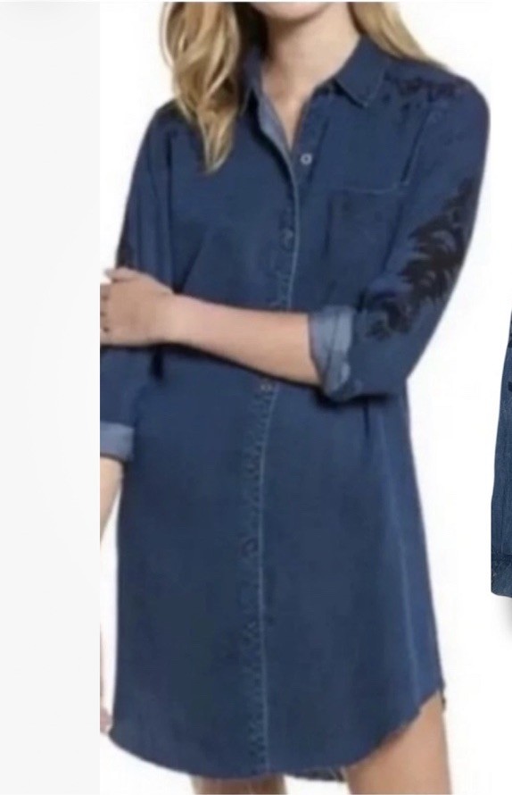 RAILS Size S/M Ashland Chambray Raw Hem Dark Western Embroidered Denim Dress