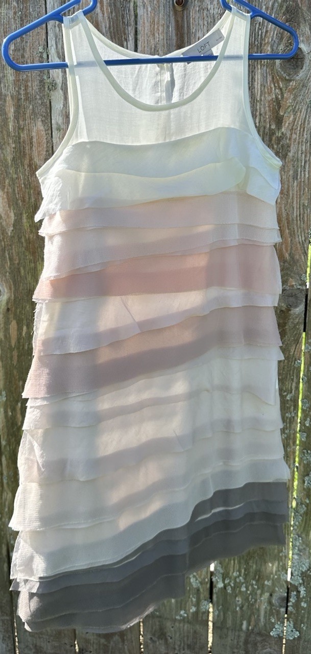 LOFT Layered Sheer Neutrals Sheath Dress Keyhole Button Back Closure Size 0P