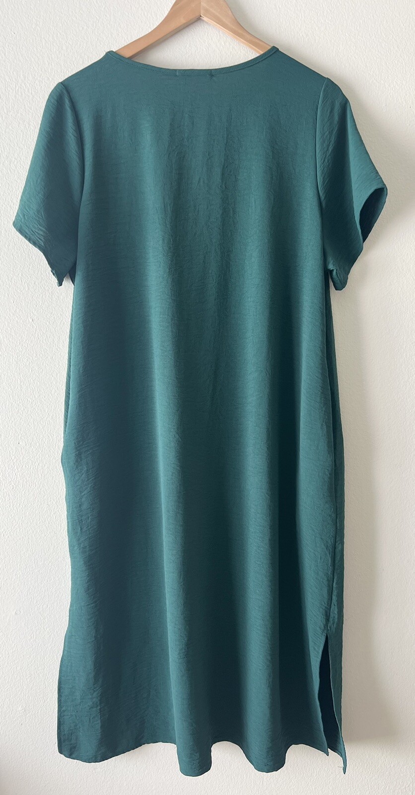 First Love by Lovelyn L Womens Emerald Green Crew Neck Midi Crinkle Shirt Dress