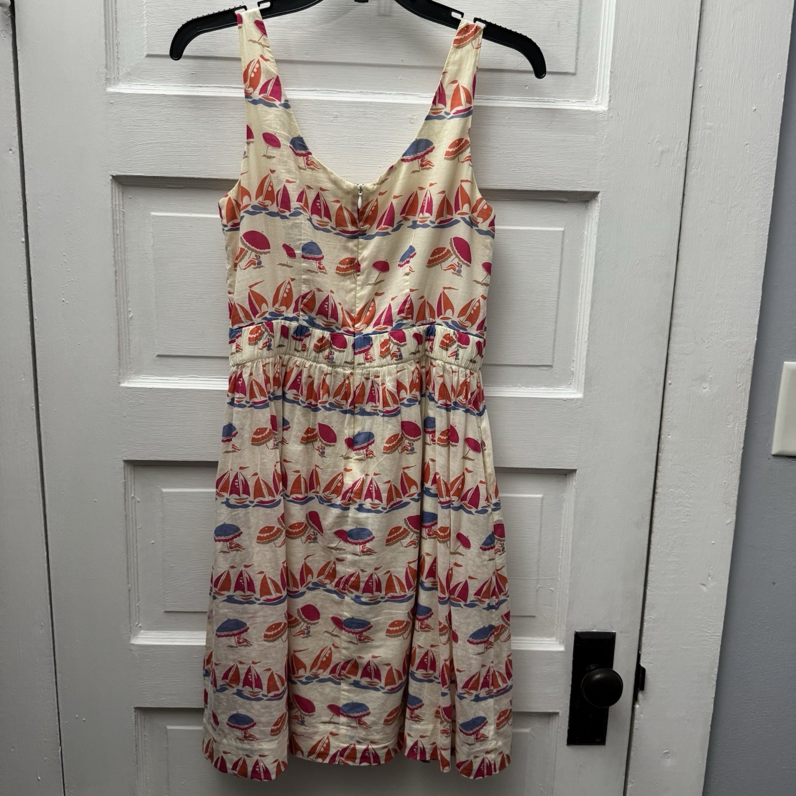 Boden Beach Print Sundress Women’s UK 8 US 4 Cotton Sailboat Midi Dress