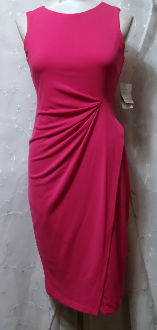 New TAYLOR Size 2 Hibiscus Pink Lined Sleeveless Ruched Bodycon Dress
