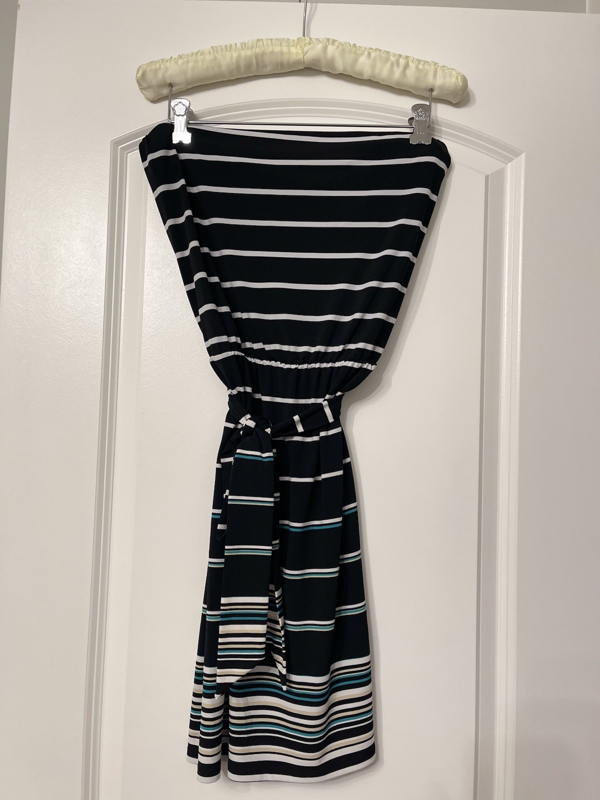 White House Black Market Liquid Knit Striped Strapless Belted Dress Size S Boho