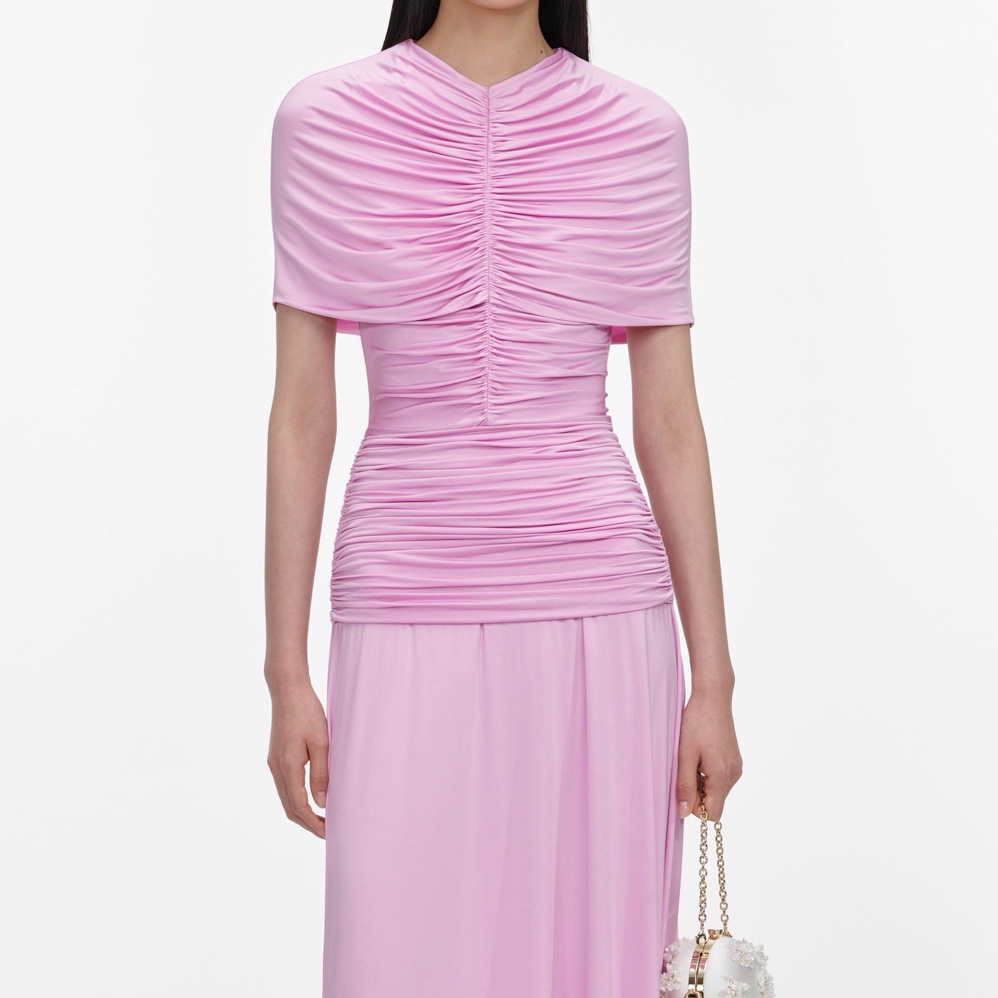 self portrait PINK JERSEY GATHERED MAXI DRESS $ 740 Size US 2 UK 6