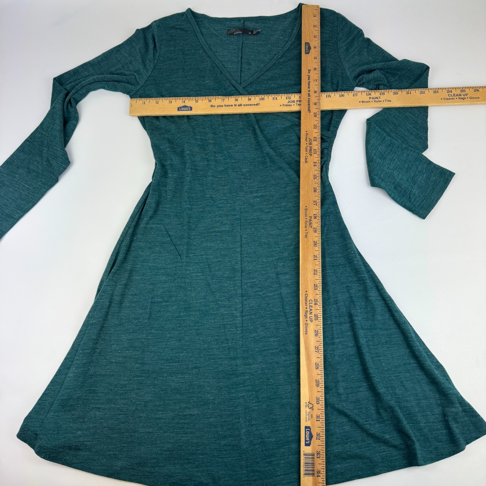 Prana Womens Size M Nadia Wool Blend Faux Wrap Long Sleeve Green Dress W3NALS314