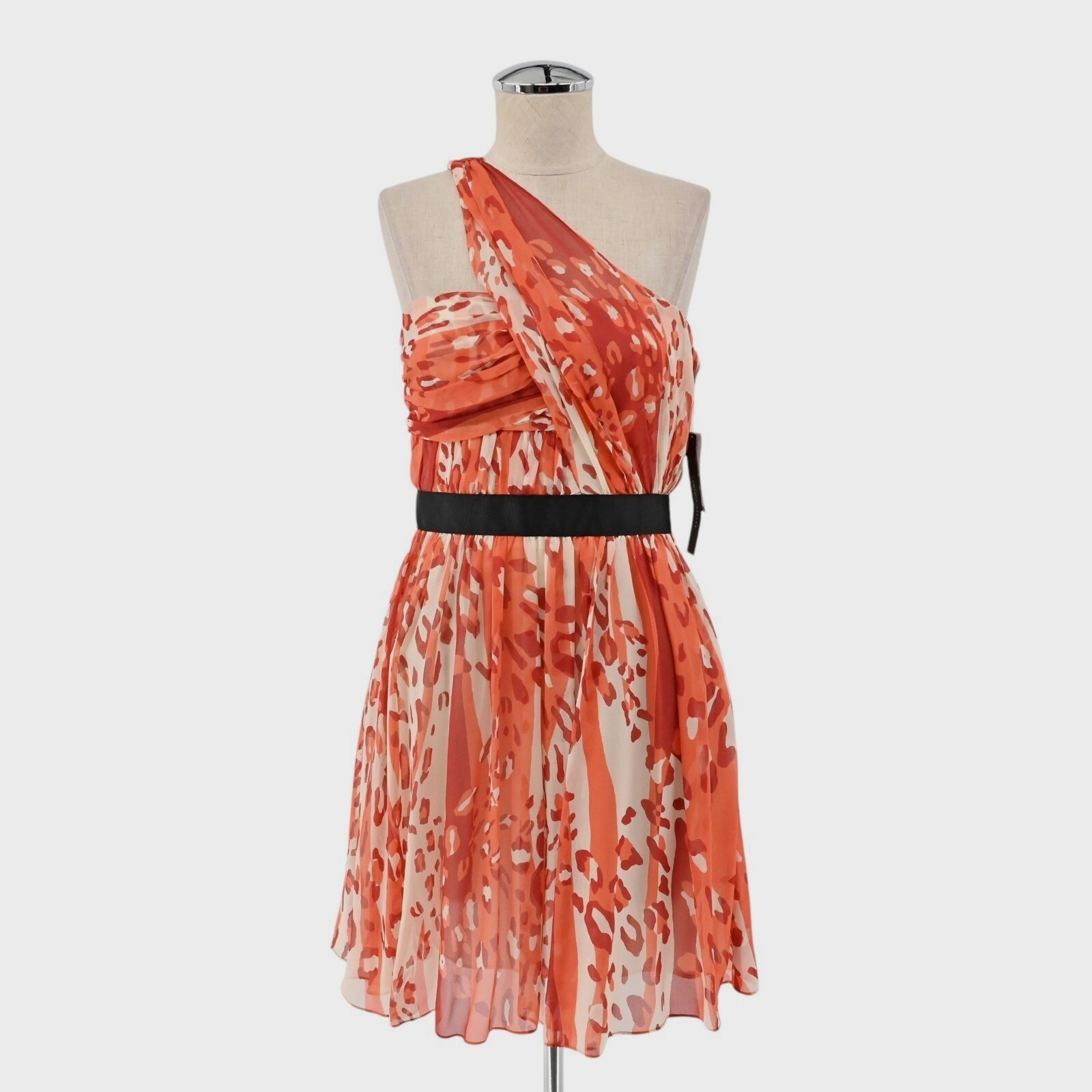 CYNTHIA STEFFE Silk One Shoulder Mini Dress Size 4 Burnt Orange Sultry Exotic