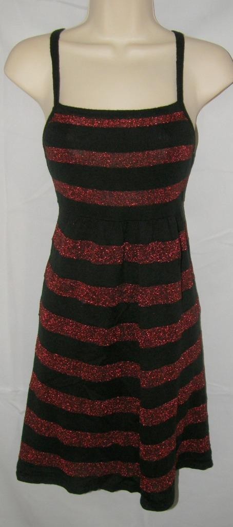 Sparkly Red & Black Stripe Sz Medium Stretchy Lightweight Sweater Party Dress