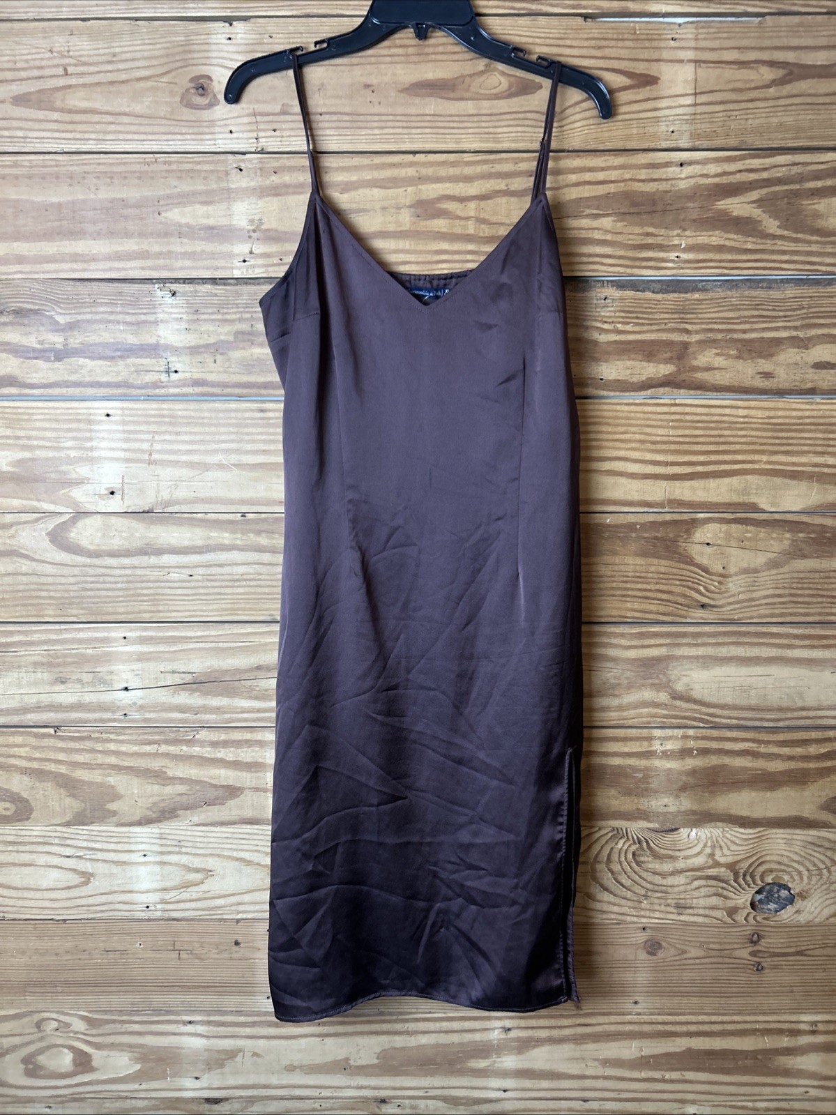 Abercrombie and Fitch brown slipped dress slit in the front extra large satin