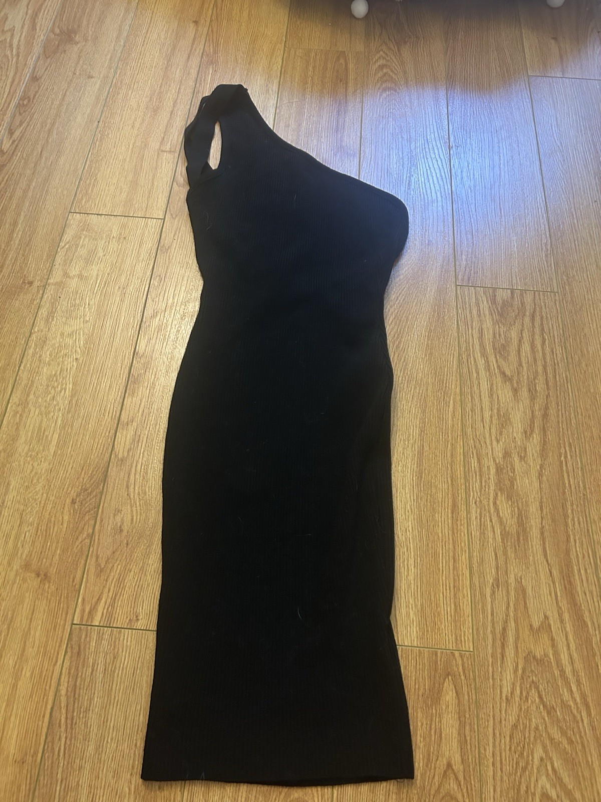PrettyKNIT Black One Shoulder Stretch Knit Bodycon Midi Dress Viscose S
