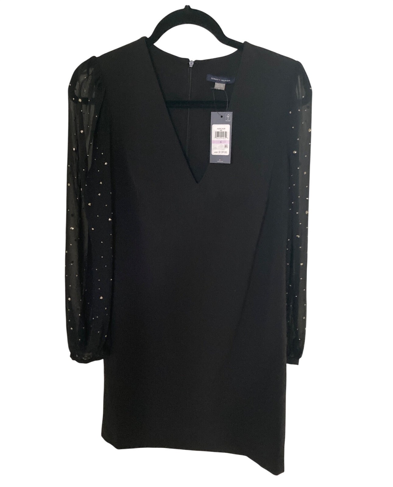 Tommy Hilfiger Women’s Rhinestone-Sleeve Shift Dress Black Varies NWT