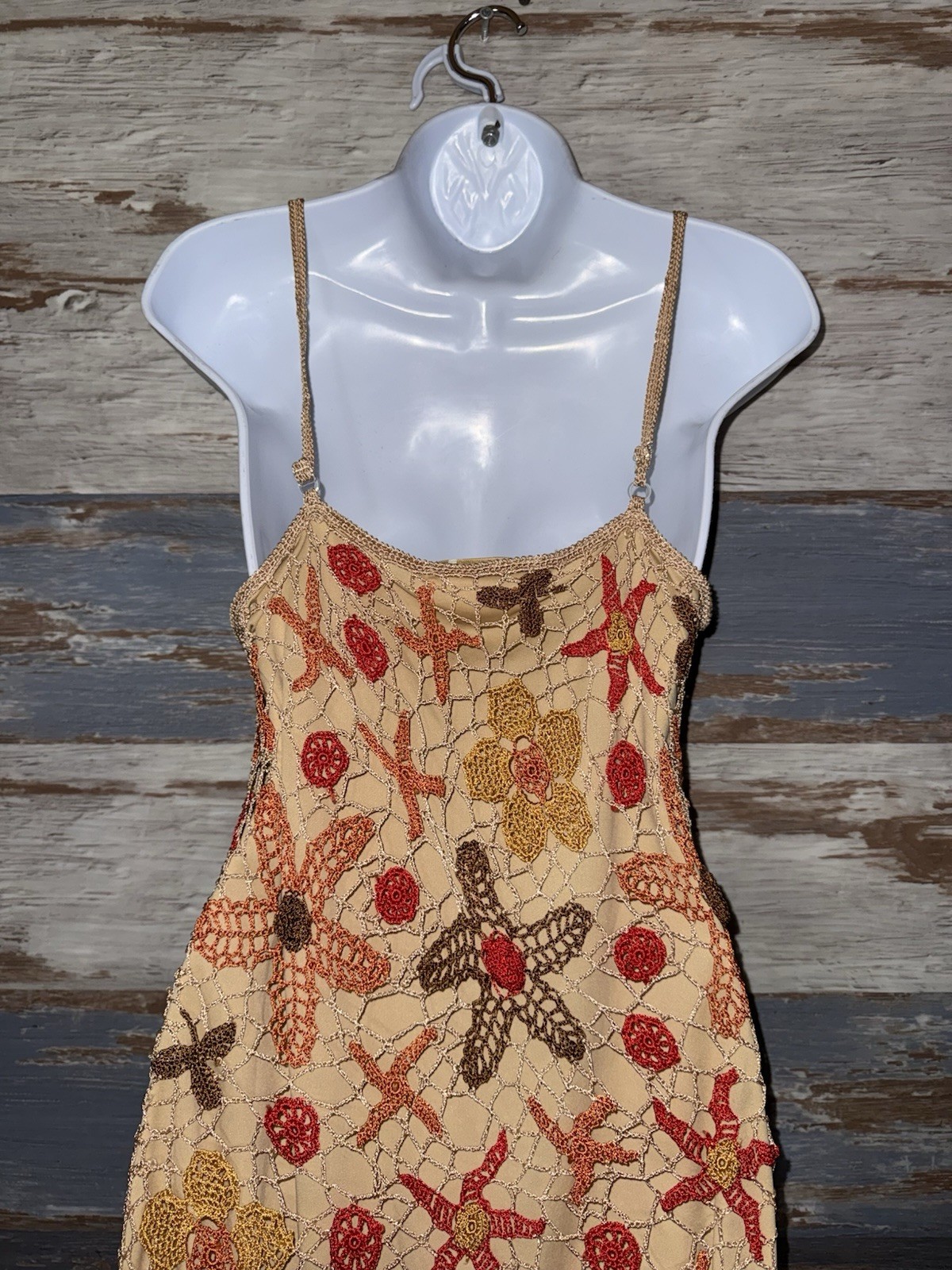 Kroshetta by Papillon Y2K floral crochet dress With Starfish Size Large L Boho