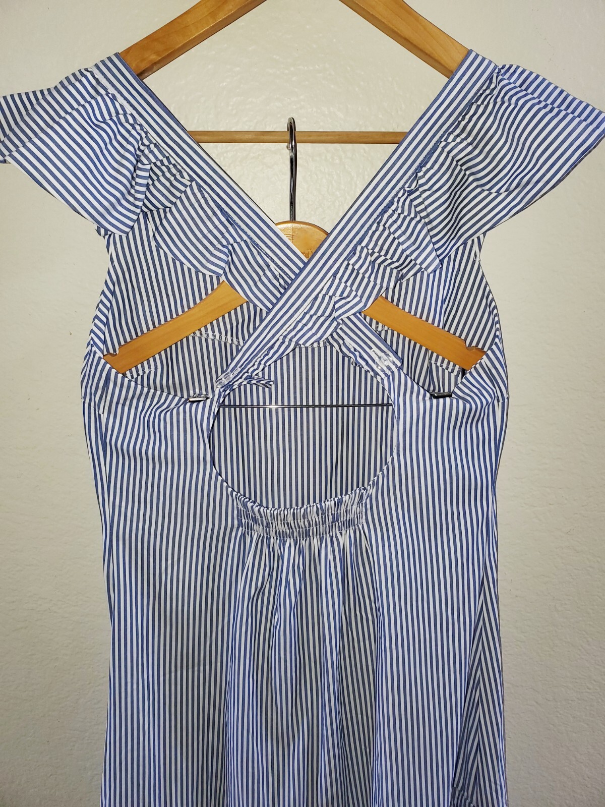 NWT Brooke Wright Cha Cha Maxi Dress Size Small Blue White Stripe Ruffled