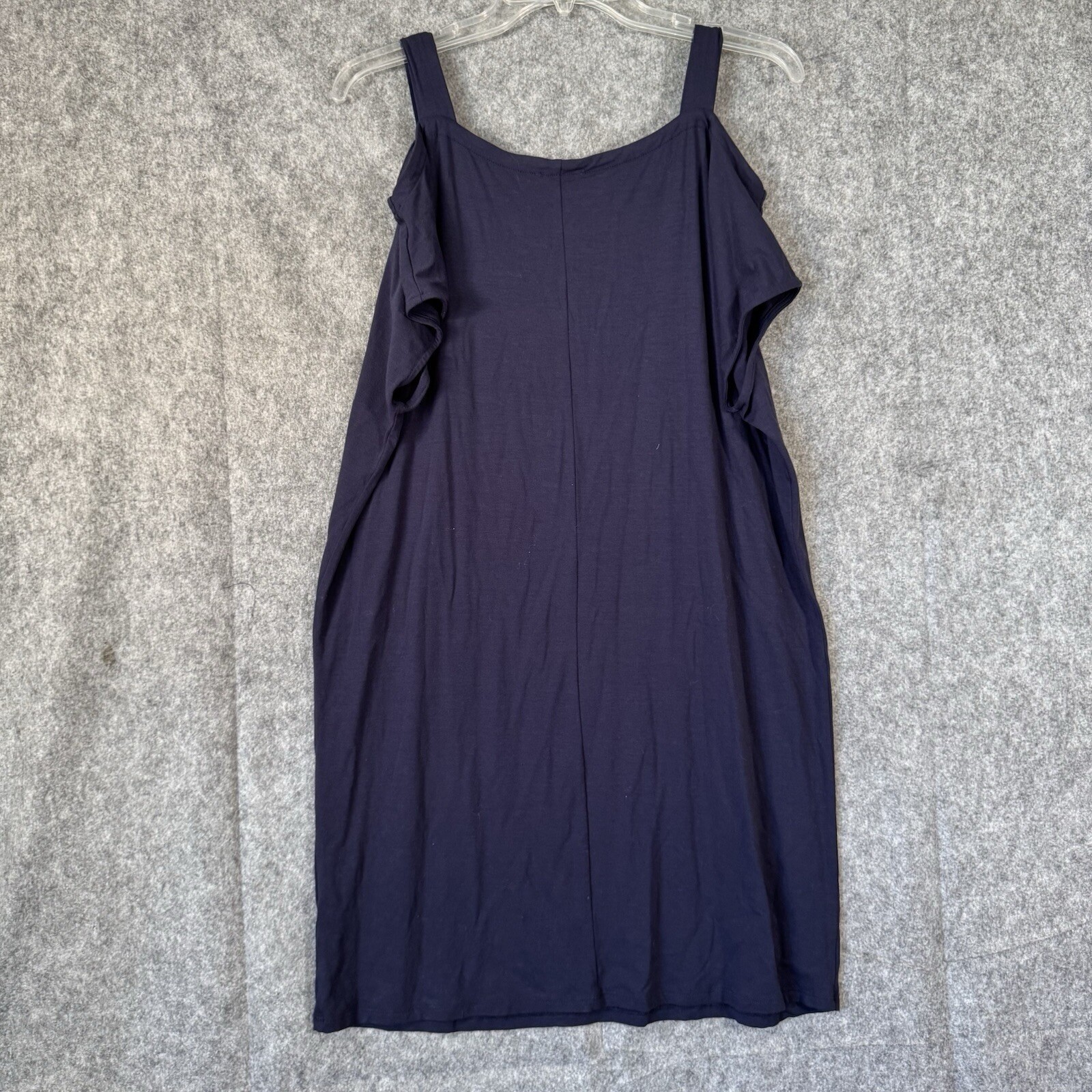 Eileen Fisher Cold Shoulder Jersey Shift Navy Blue Dress Sz Small Coastal Beach