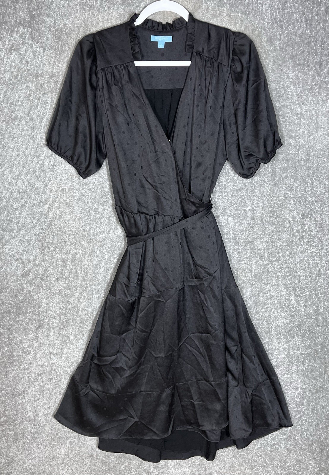 Draper James RSVP Midi Wrap Dress Womens Size Large Black Polka Dot Stretch