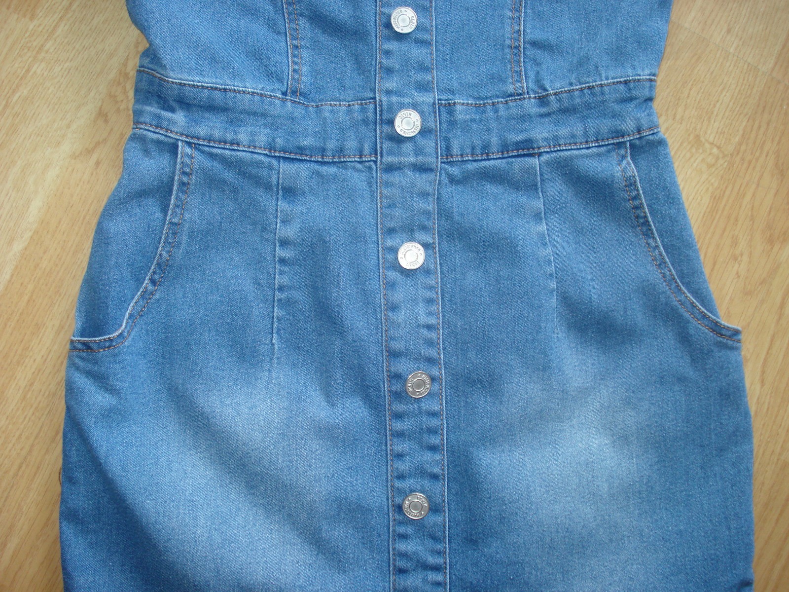 MISSGUIDED DENIM COTTON/POLY POCKETS STRAPS SLEEVELESS FIXED BUTTON UK 10