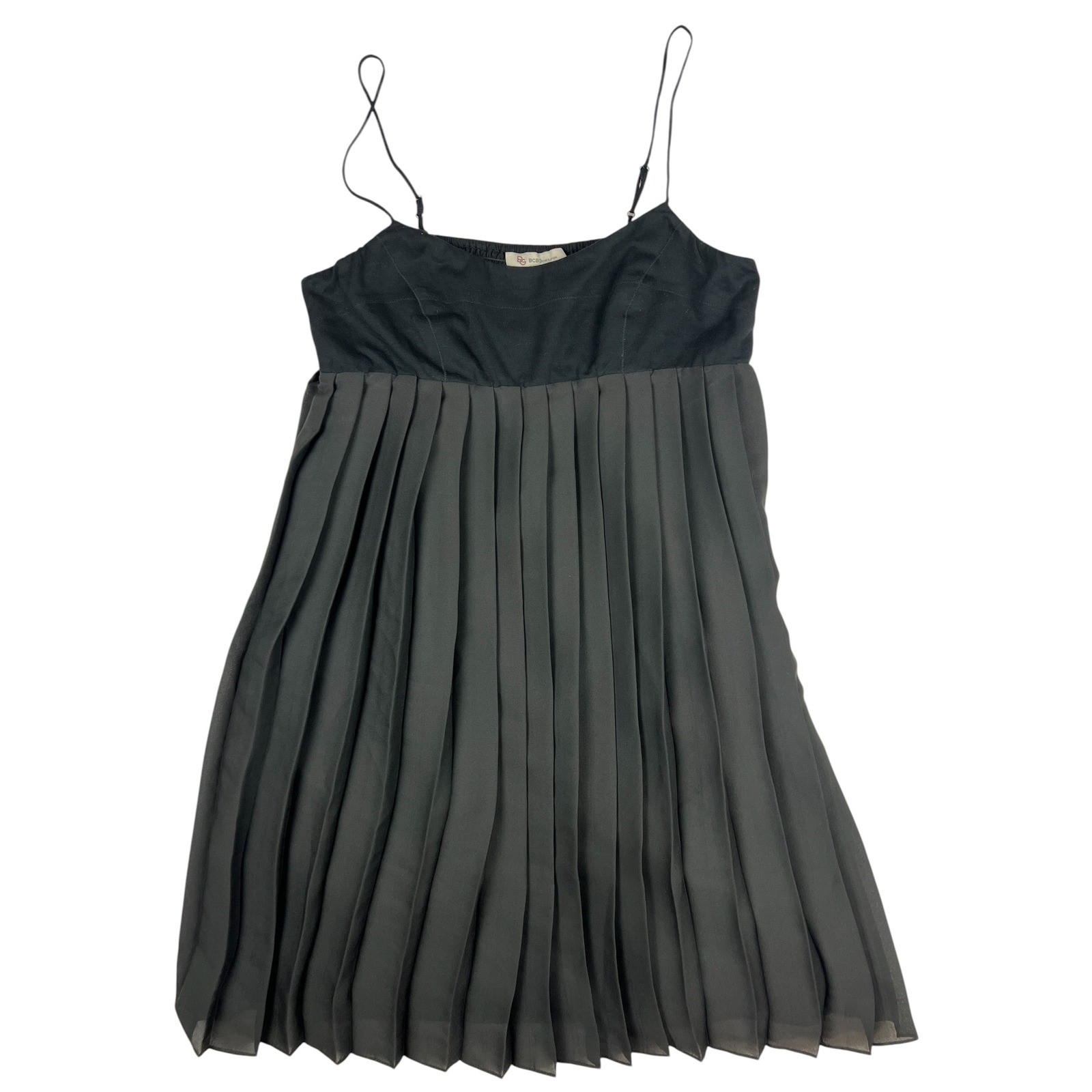 BCBGeneration Babydoll Dress M Black Pleated Empire Waist Chic Party Cocktail