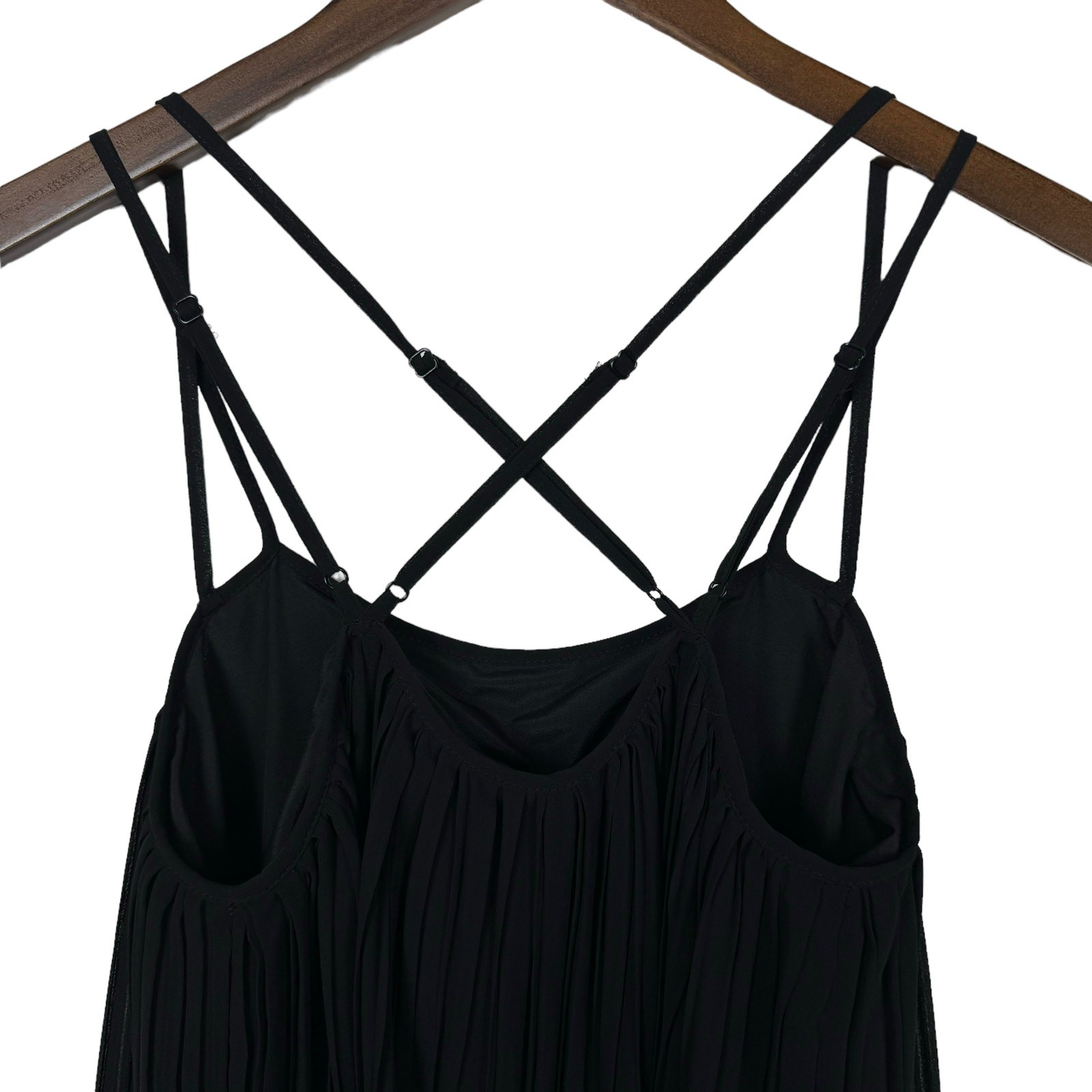 BCBGeneration NWT XS Black Accordion Pleated Adjustable Strap Mini Swing Dress
