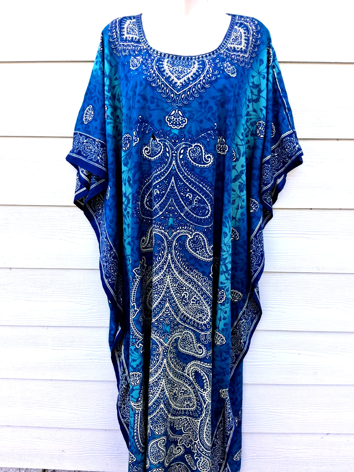 Sante Classics One Size Full Length Caftan Kaftan Dress Teal Green Polyester