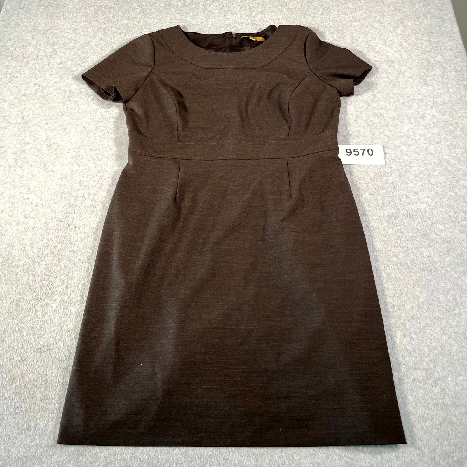 Alex Marie Sheath Dress Womens 14P Brown Stretch Round Neck Formal Business