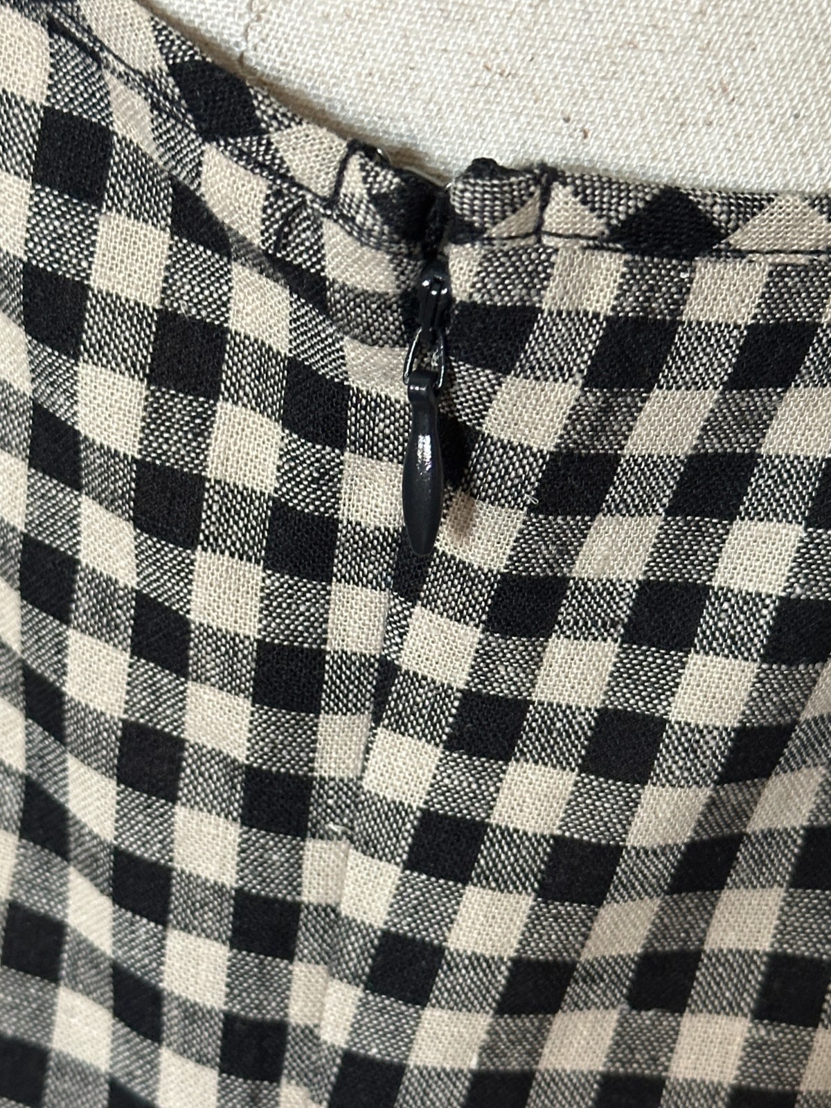 GAP Black Ivory Gingham Linen Blend Drop Waist Dress XL Pockets NWT