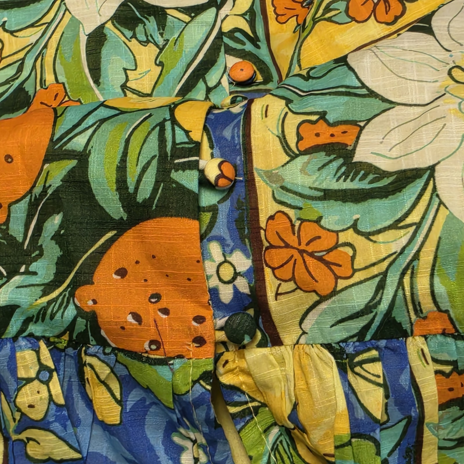 Anthropologie Peregrine Flutter Sleeve Midi Dress Citrus Floral Tile Print XXS