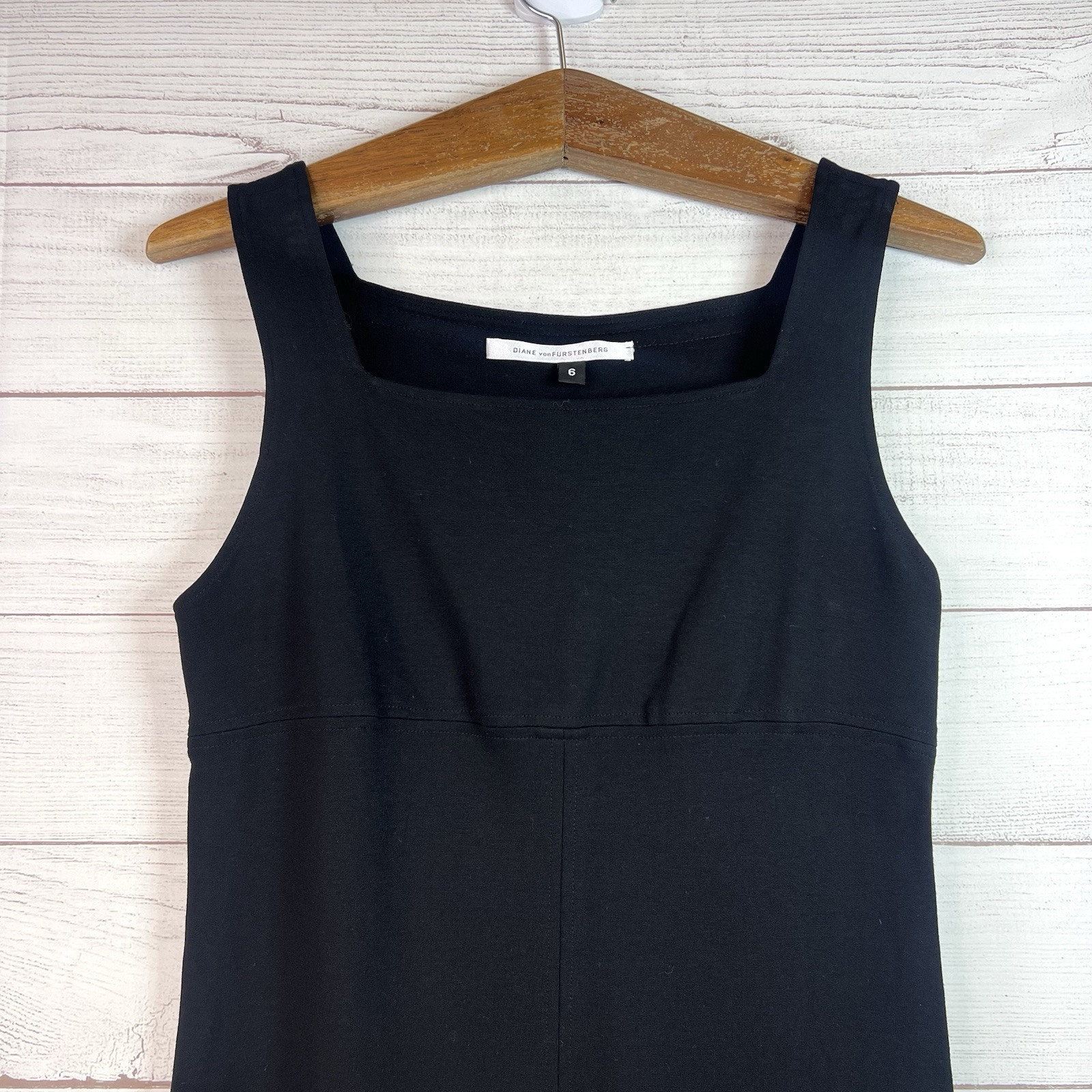 Diane Von Furstenberg DVF Black Side Zip Classic Square Neck Dress Size 6 Boho