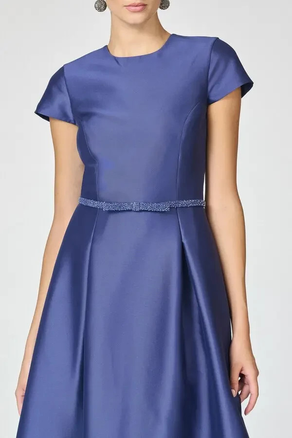 Sachin & Babi Washed Indigo Blue Blythe Box Pleat Beaded Belt Gown Size 18W $995