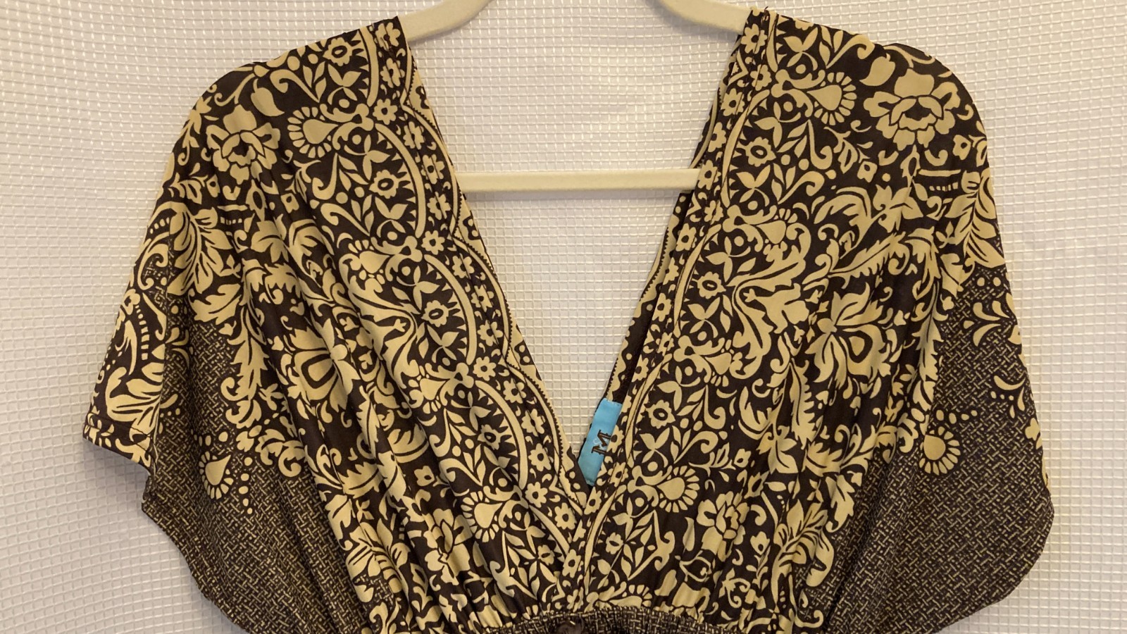 South Main Women Size Large Brown Boho Damask Empire Waist V-Neck Maxi Dress NWT