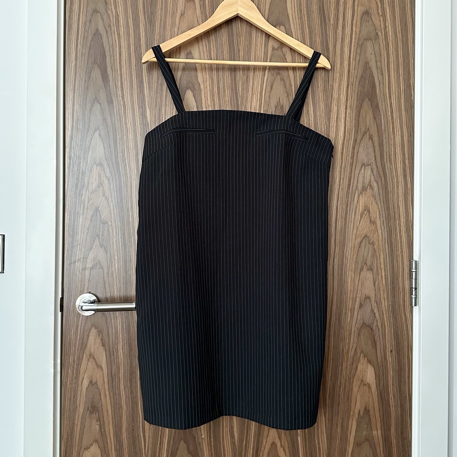 Miss Selfridge Black Pinstripe Tailored Strappy Square Neck Mini Dress UK 14