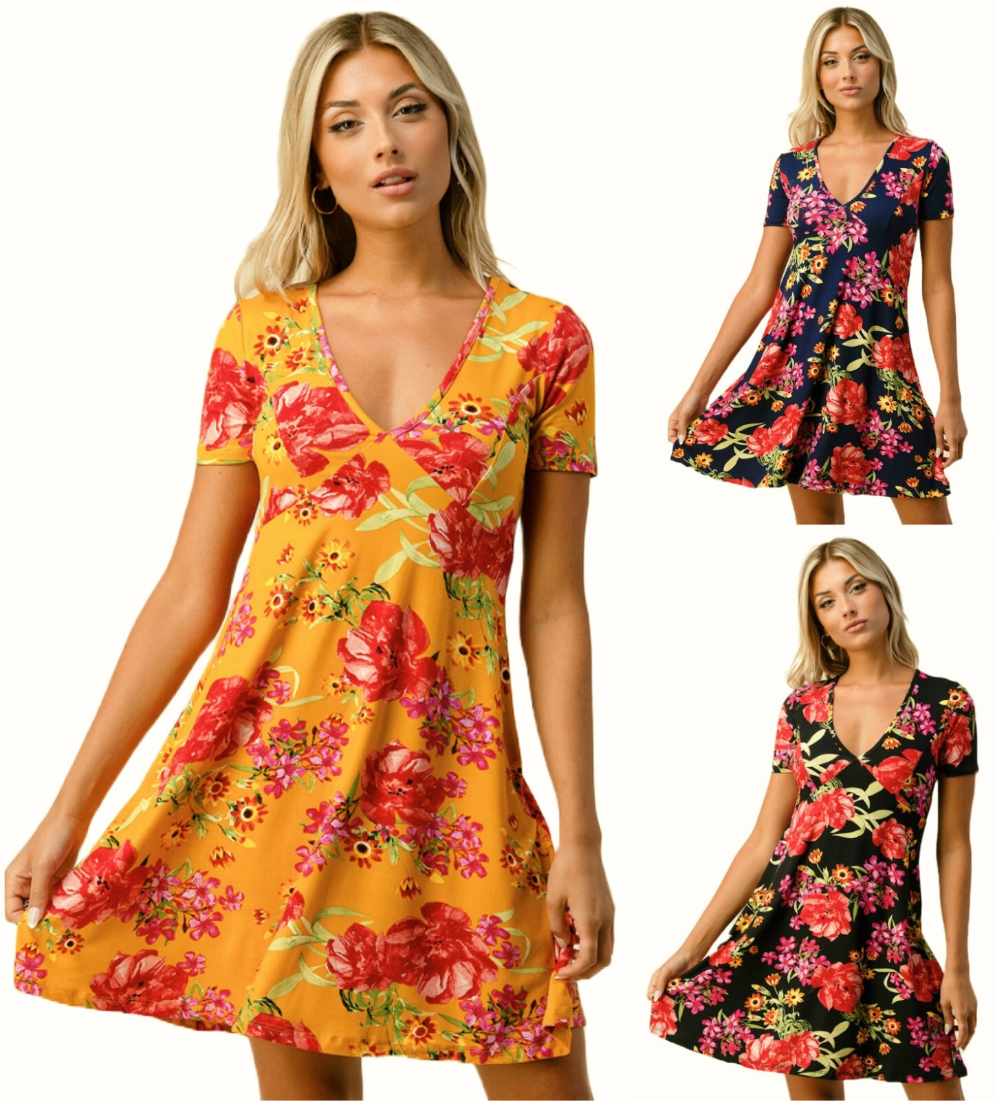 Heart & Hips Floral print Peach Soft Empire Line Dress Sundress, S,M,L,3 colors