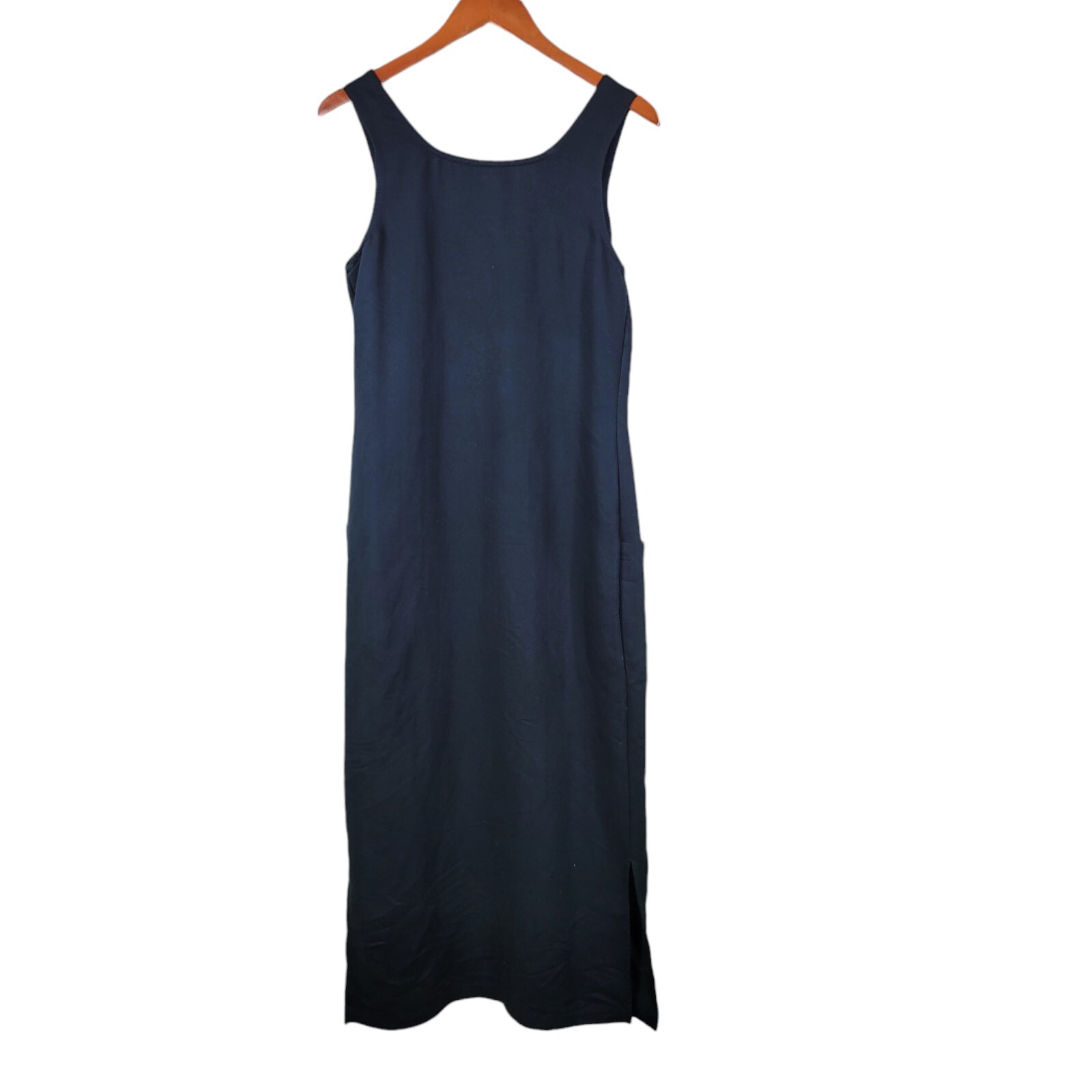 Vintage Embroidered Overall Dress Small Long Maxi Modest floral Black Sheath