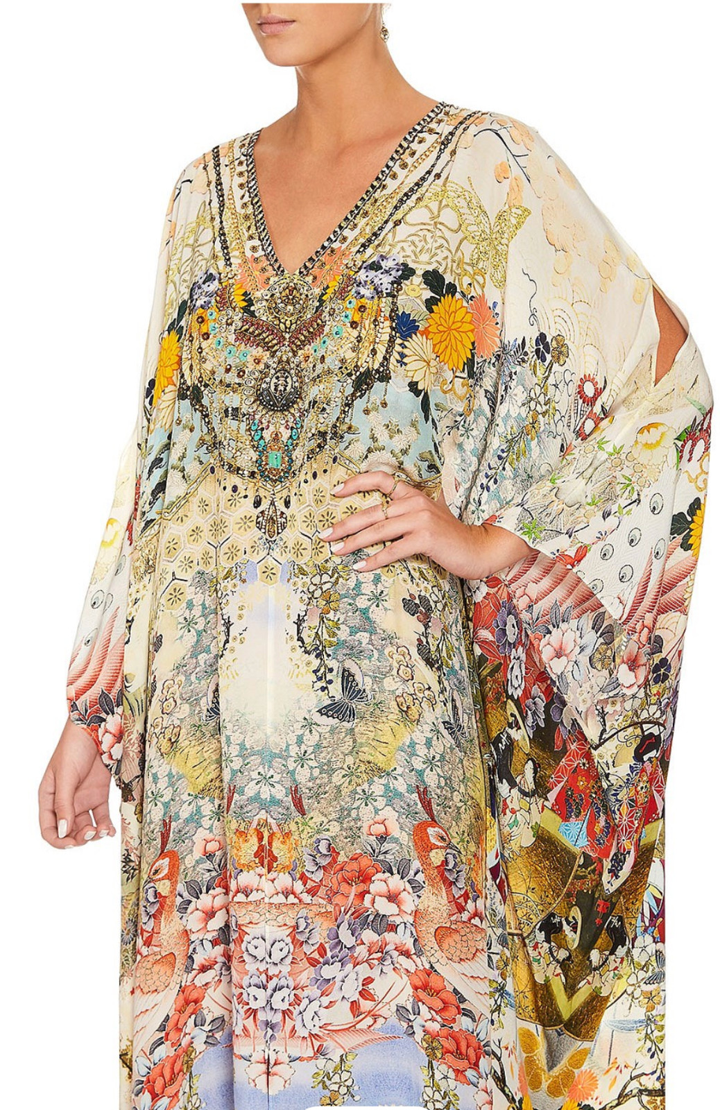 CAMILLA LADY LABYRINTH SPLIT FRONT & SLEEVE KAFTAN SILK CRYSTALS ONE SZ