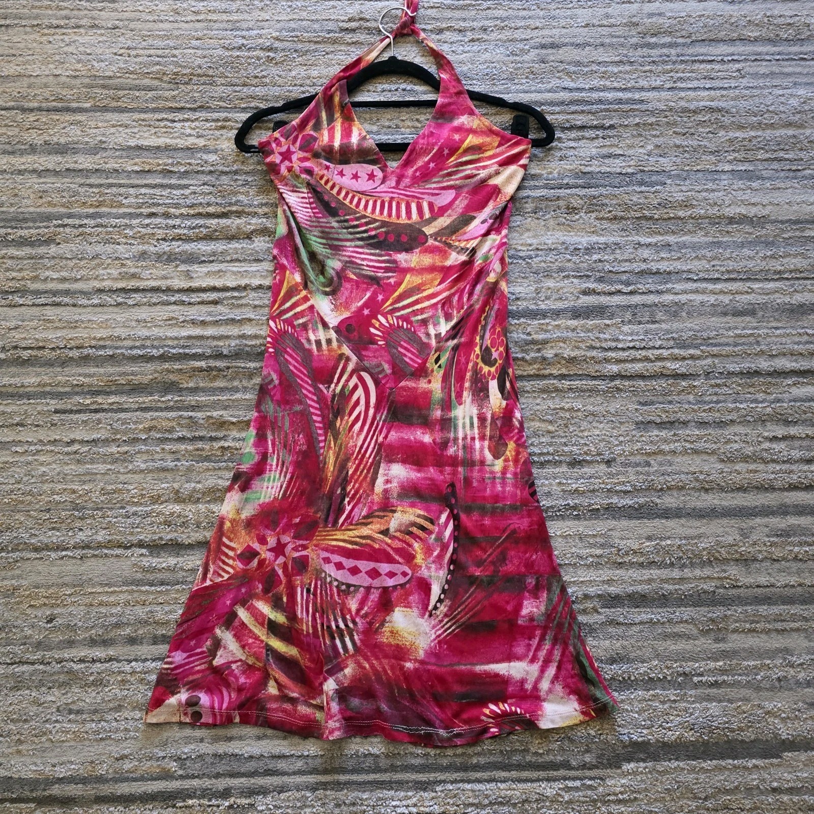 Versace JEANS COUTURE Halter Dress Y2k Vintage Summer Knee Length Hot Pink