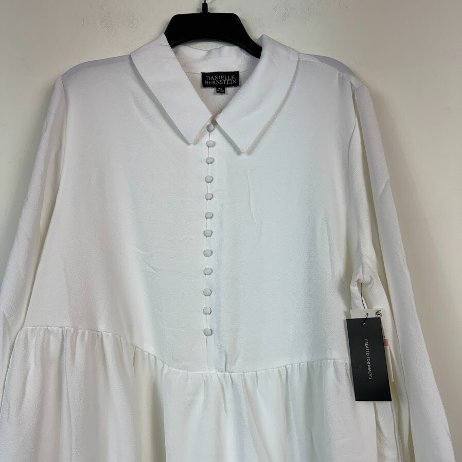 Danielle Bernstein Womens Plus 2X White Button Down Baby Doll Dress NWT CT28