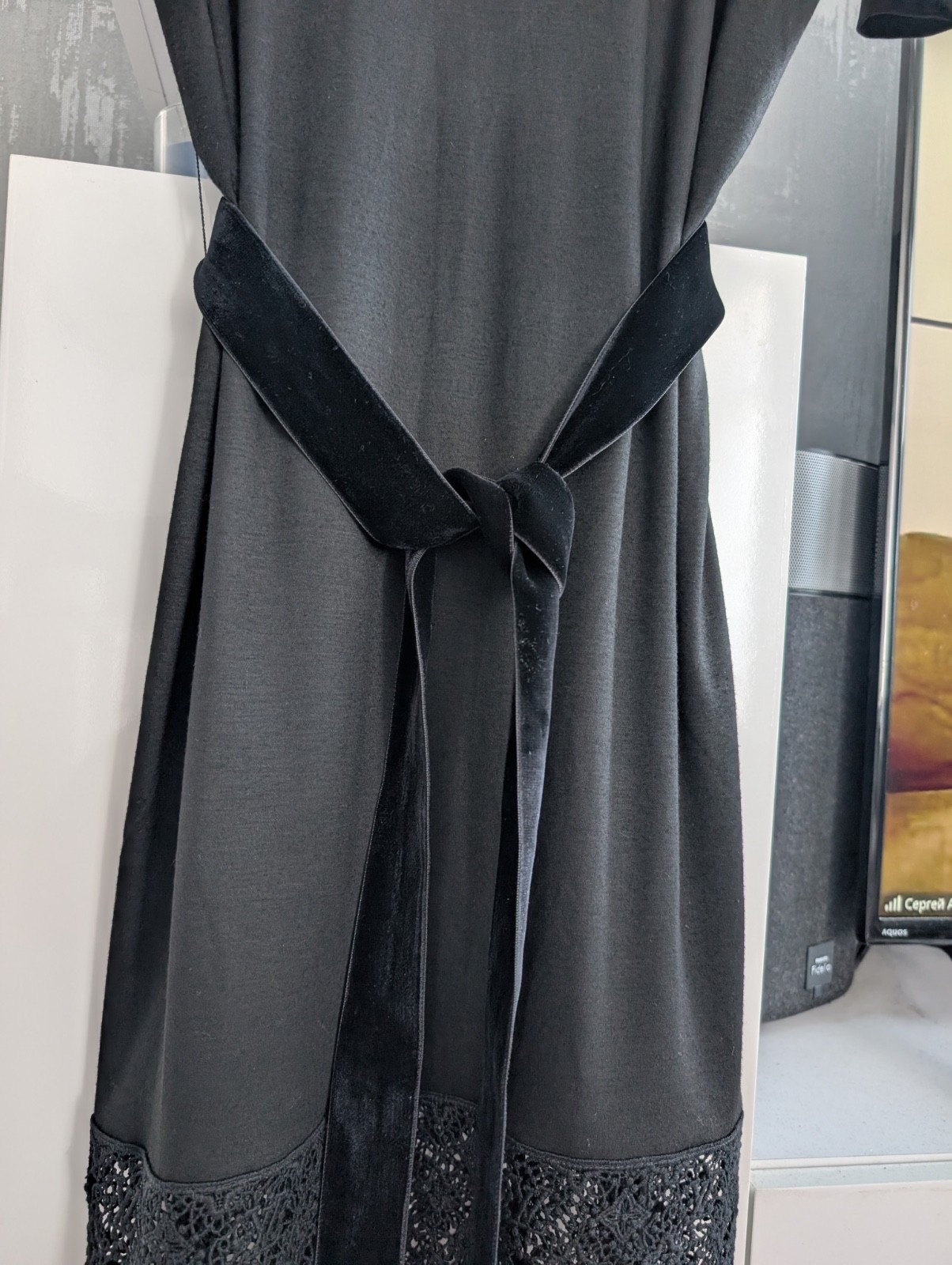 Louis Vuitton Monogram Lace Stretch Belted Shirt Dress Tunic Black Viscose S 36
