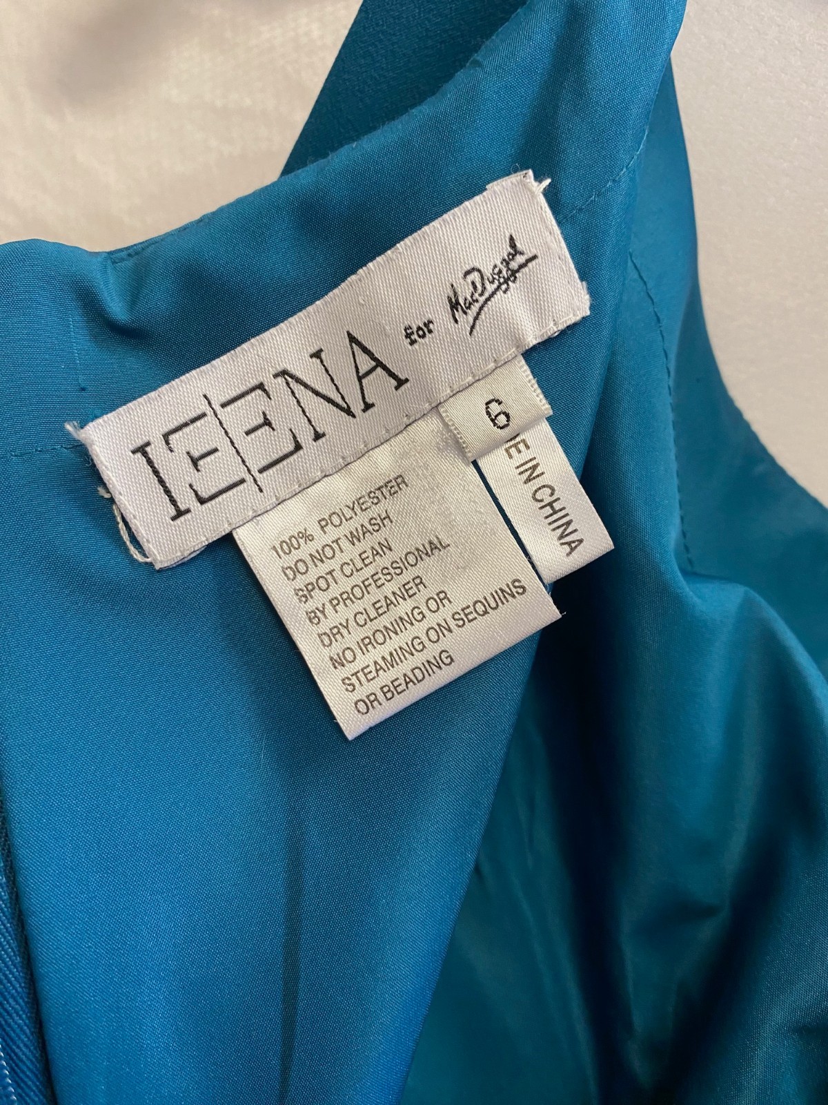 IEENA by MAC DUGGAL Teal Blue Green Beaded Waist A-Line Maxi Gown Dress 6 = S