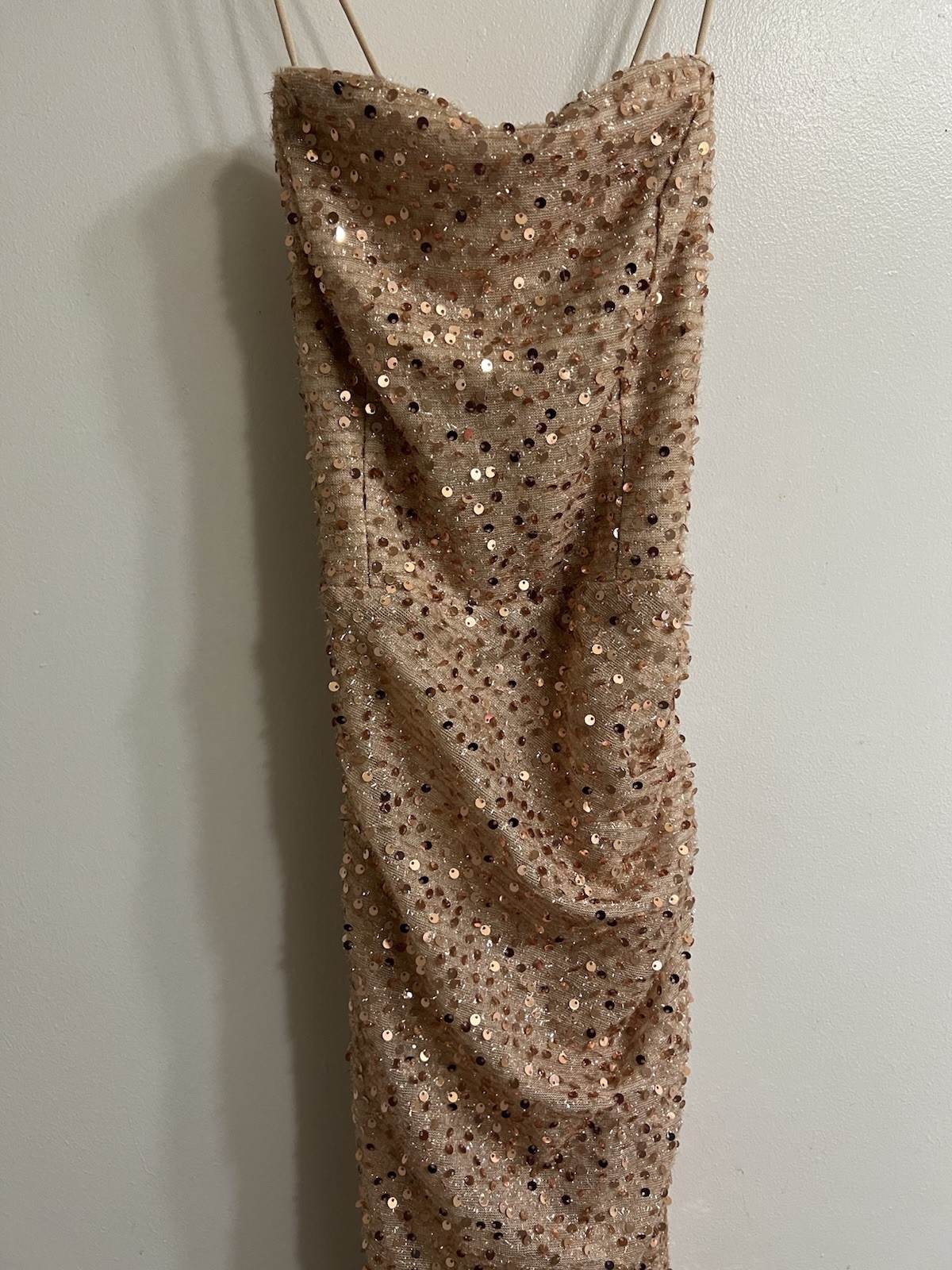 Strapless Gold Sequin Evening Dress