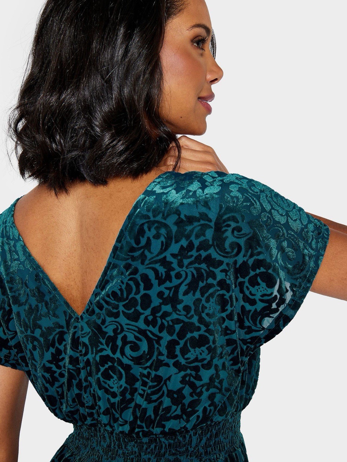 GWD Nadia Devore Velvet Teal Midi Dress by George W. Davies Size 8 (A2) RRP£64