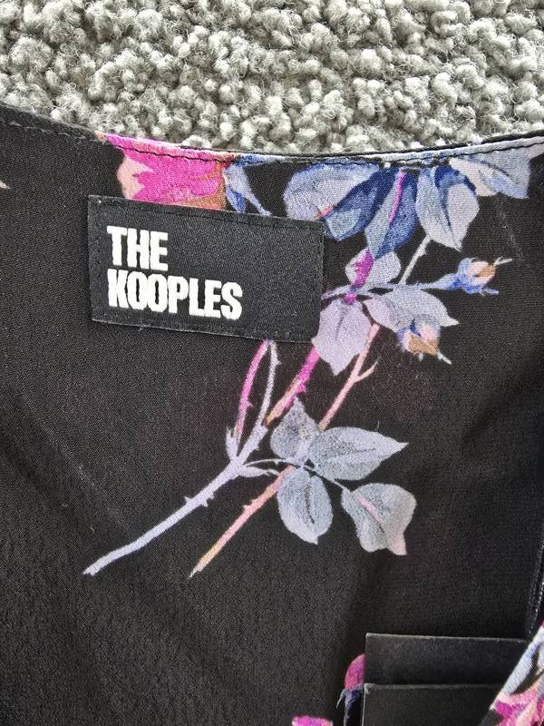The Kooples Midi V-Neck Short Sleeve Dress Women’s EU 0 Black/Pink Floral